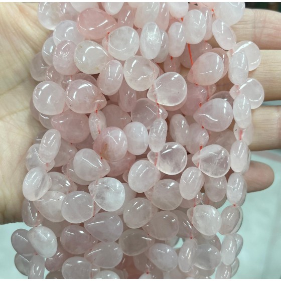 No_100_Natural Rose Quartzcenter Drilled (short) Teardrop Bead_10*12mm _(Sold Per Strand)