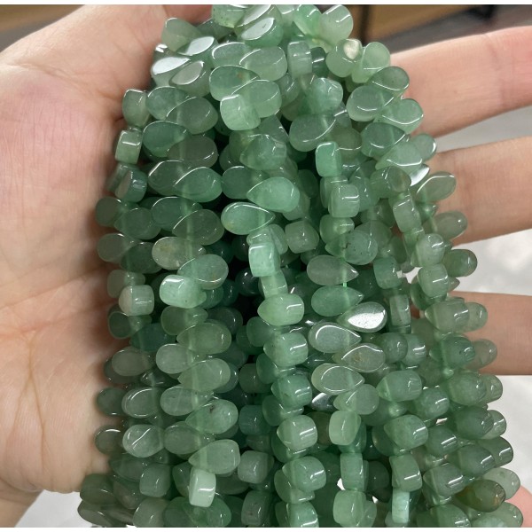 No_10_Natural Green Aventurine Flat Center Drilled (short) Teardrop Bead_5*9mm_(Sold Per Strand)