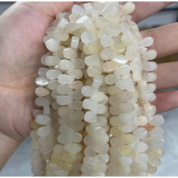 No_13_Natural Ice (translucent Grade) Pink Aventurine Flat Center Drilled (short) Teardrop Bead_5*9mm_(Sold Per Strand)