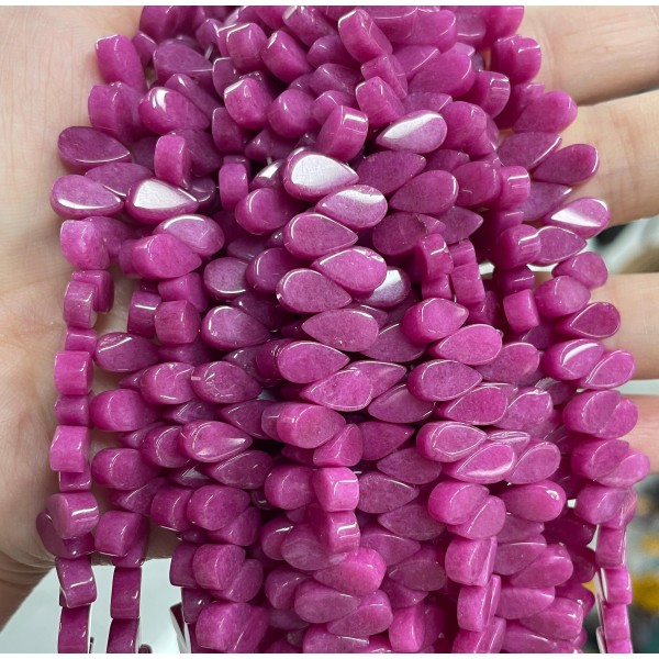 No_18_Enhanced Purplish Red Chalcedony Flat Center Drilled (short) Teardrop Bead_5*9mm_(Sold Per Strand)