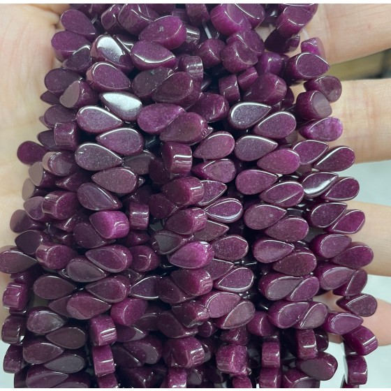 No_19_Enhanced Deep Purple Chalcedony Flat Center Drilled (short) Teardrop Bead_5*9mm_(Sold Per Strand)