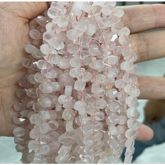 No_1_Natural Rose Quartz Flat Center Drilled (Short) teardrop bead_5*9mm_(Sold Per Strand)