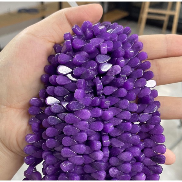 No_20_Enhanced Purple Chalcedony Flat Center Drilled (short) Teardrop Bead_5*9mm_(Sold Per Strand)