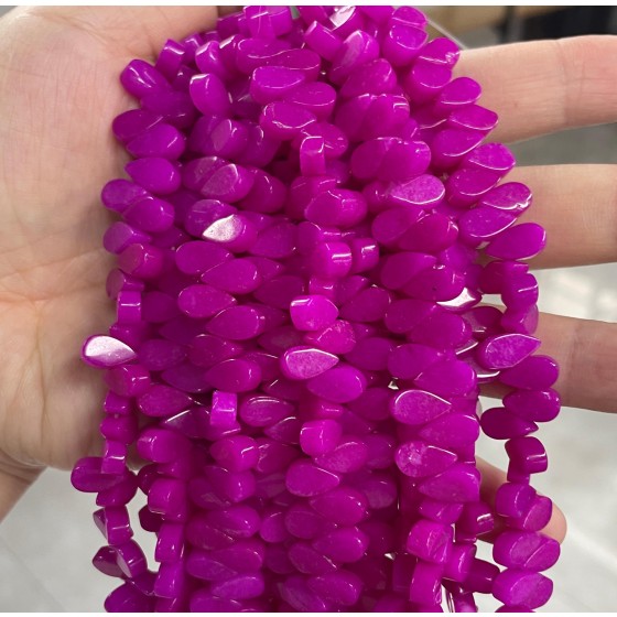No_21_Enhanced Rose Red Chalcedony Flat Center Drilled (short) Teardrop Bead_5*9mm_(Sold Per Strand)