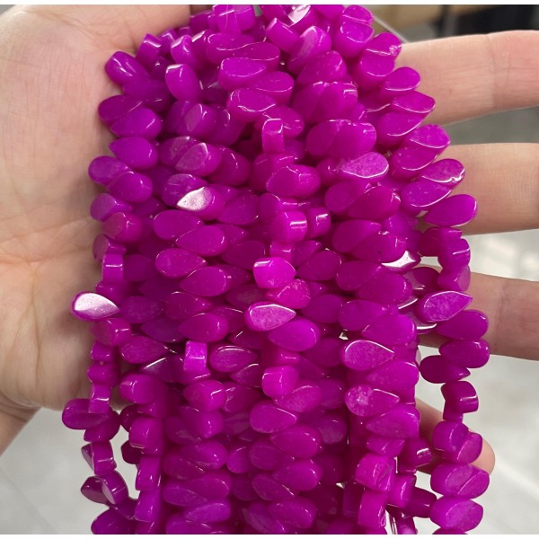 No_21_Enhanced Rose Red Chalcedony Flat Center Drilled (short) Teardrop Bead_5*9mm_(Sold Per Strand)