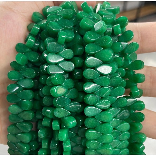 No_22_Enhanced Green Chalcedony Flat Center Drilled (short) Teardrop Bead_5*9mm_(Sold Per Strand)