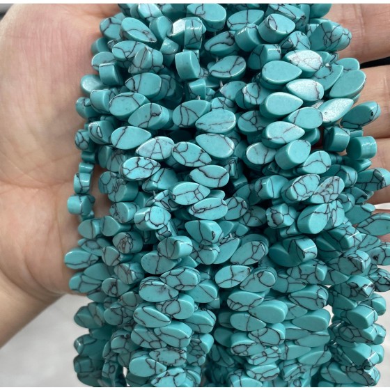 No_26_Synthetic Light Turquoise Flat Center Drilled (short) Teardrop Bead_5*9mm_(Sold Per Strand)