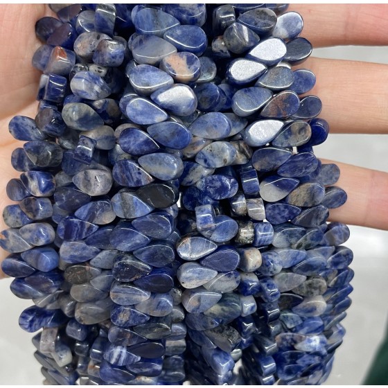 No_27_Natural Blue Lace Stone Flat Center Drilled (short) Teardrop Bead_5*9mm_(Sold Per Strand)