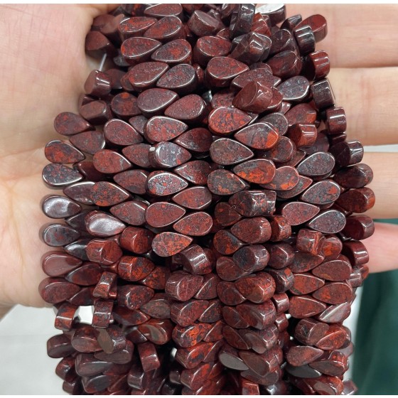 No_28_Natural Red Poppy Jasper Flat Center Drilled (short) Teardrop Bead_5*9mm_(Sold Per Strand)