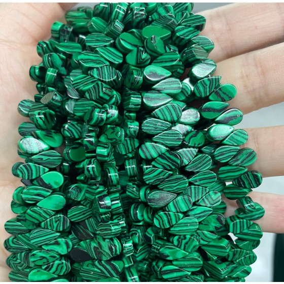 No_29_Synthetic Malachite Flat Center Drilled (short) Teardrop Bead_5*9mm_(Sold Per Strand)