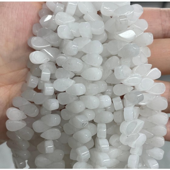 No_31_Natural White Jade Flat Center Drilled (short) Teardrop Bead_5*9mm_(Sold Per Strand)