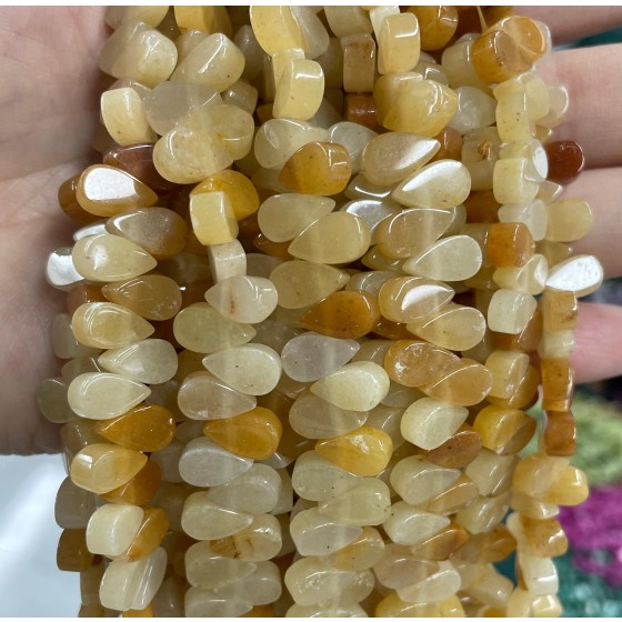 No_33_Yellow Jade Flat Center Drilled (short) Teardrop Bead_5*9mm_(Sold Per Strand)