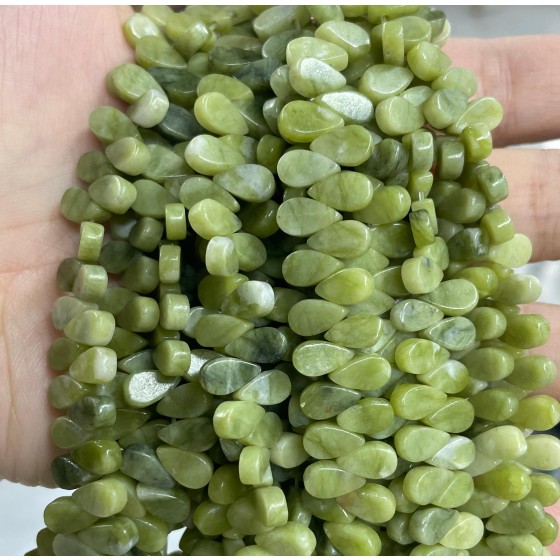 No_34_Natural Light Serpentine Flat Center Drilled (short) Teardrop Bead_5*9mm_(Sold Per Strand)