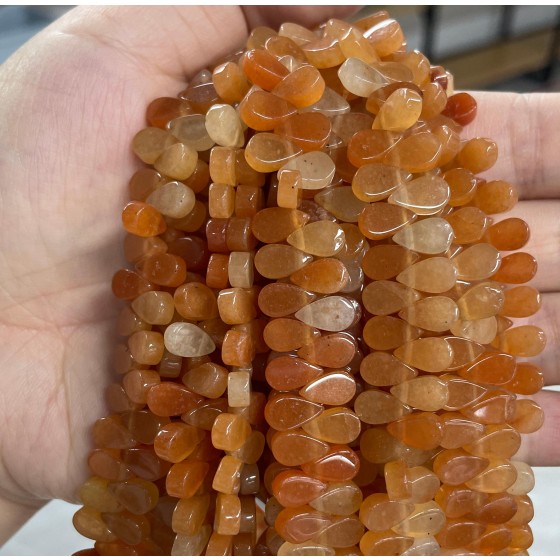 No_3_Natural Red Aventurine Flat Center Drilled (short) Teardrop Bead_5*9mm_(Sold Per Strand)