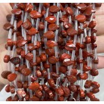 No_42_Natural Red Jasper Faceted Center Drilled (short) Flat Teardrop Bead_6*9mm _(Sold Per Strand)
