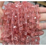 No_43_Synthetic Watermelon Red Crystal Faceted Center Drilled (short) Flat Teardrop Bead_6*9mm _(Sold Per Strand)