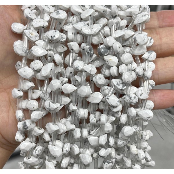 No_44_Natural White Turquoise Faceted Center Drilled (short) Flat Teardrop Bead_6*9mm _(Sold Per Strand)