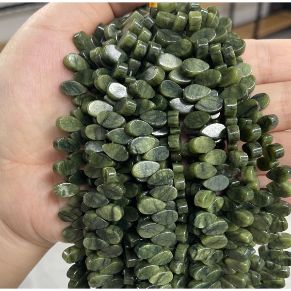 No_4_Natural Dark Serpentine Flat Center Drilled (short) Teardrop Bead_5*9mm_(Sold Per Strand)