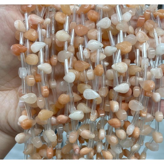 No_52_Natural Ice Transparent Pink Aventurine Faceted Center Drilled (short) Flat Teardrop Bead_6*9mm _(Sold Per Strand)