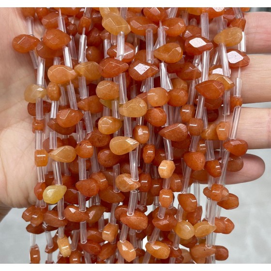 No_53_Enhanced Red Aventurine Faceted Center Drilled (short) Flat Teardrop Bead_6*9mm _(Sold Per Strand)