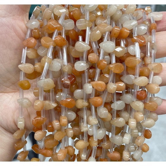 No_54_Natural Red Aventurine Faceted Center Drilled (short) Flat Teardrop Bead_6*9mm _(Sold Per Strand)