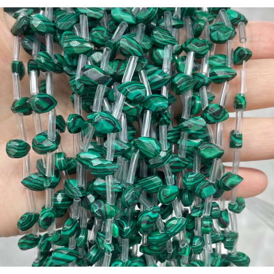 No_55_Synthetic Malachite Faceted Center Drilled (short) Flat Teardrop Bead_6*9mm _(Sold Per Strand)
