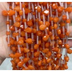 No_56_Enhanced Orange Chalcedony Faceted Center Drilled (short) Flat Teardrop Bead_6*9mm _(Sold Per Strand)