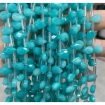 No_57_Enhanced Amazonite Colored Chalcedony Faceted Center Drilled (short) Flat Teardrop Bead_6*9mm _(Sold Per Strand)