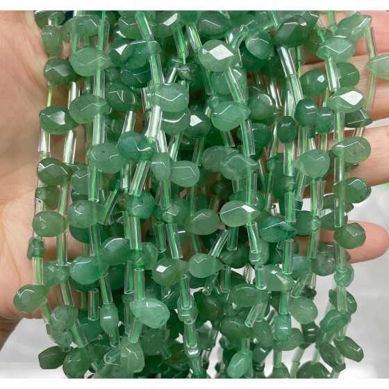 No_58_Natural Green Aventurine Faceted Center Drilled (short) Flat Teardrop Bead_6*9mm _(Sold Per Strand)