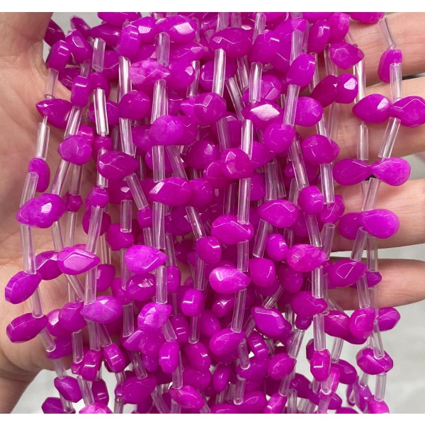 No_59_Enhanced Rose Red Chalcedony Faceted Center Drilled (short) Flat Teardrop Bead_6*9mm _(Sold Per Strand)