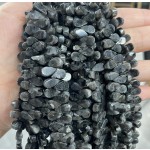No_5_Natural Black Labradorite Flat Center Drilled (short) Teardrop Bead_5*9mm_(Sold Per Strand)