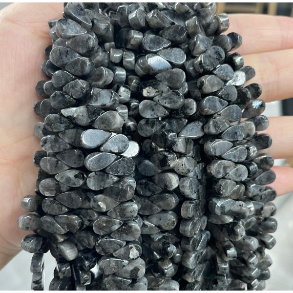 No_5_Natural Black Labradorite Flat Center Drilled (short) Teardrop Bead_5*9mm_(Sold Per Strand)