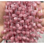 No_60_Enhanced Pink Chalcedony Faceted Center Drilled (short) Flat Teardrop Bead_6*9mm _(Sold Per Strand)