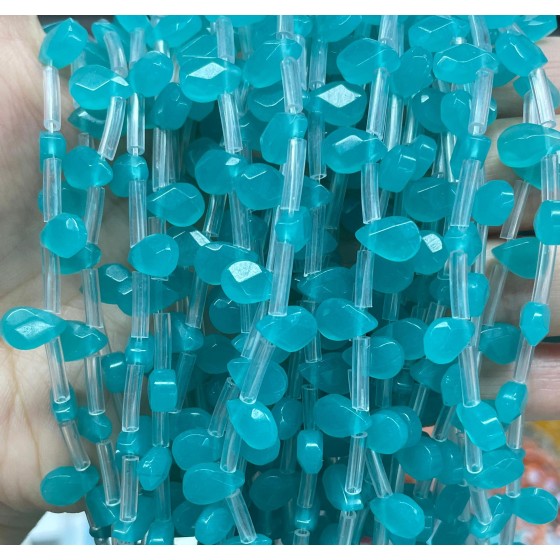 No_62_Amazonite Glass Faceted Center Drilled (short) Flat Teardrop Bead_6*9mm _(Sold Per Strand)