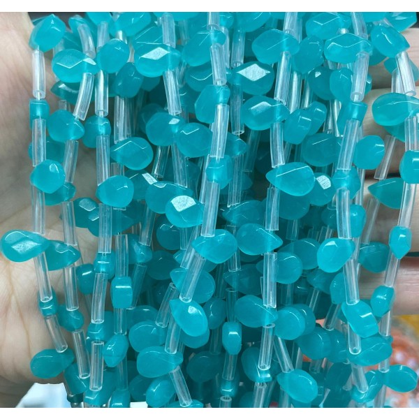 No_62_Amazonite Glass Faceted Center Drilled (short) Flat Teardrop Bead_6*9mm _(Sold Per Strand)