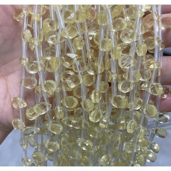 No_67_Light Yellow Glass Faceted Center Drilled (short) Flat Teardrop Bead_6*9mm _(Sold Per Strand)
