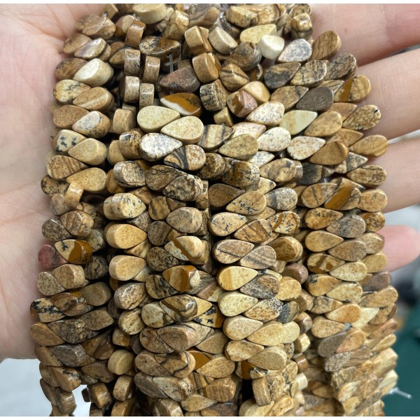 No_6_Natural Picture Jasper Flat Center Drilled (short) Teardrop Bead_5*9mm_(Sold Per Strand)