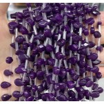 No_71_Dark Purple Glass Faceted Center Drilled (short) Flat Teardrop Bead_6*9mm _(Sold Per Strand)