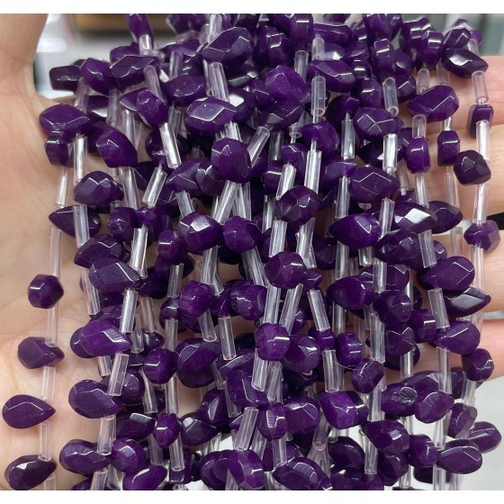No_71_Dark Purple Glass Faceted Center Drilled (short) Flat Teardrop Bead_6*9mm _(Sold Per Strand)