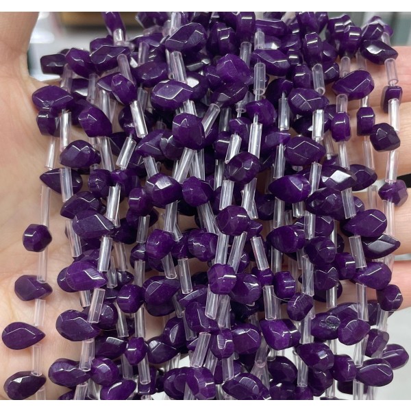 No_71_Dark Purple Glass Faceted Center Drilled (short) Flat Teardrop Bead_6*9mm _(Sold Per Strand)