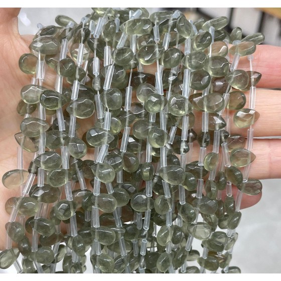 No_72_Brown Glass Faceted Center Drilled (short) Flat Teardrop Bead_6*9mm _(Sold Per Strand)