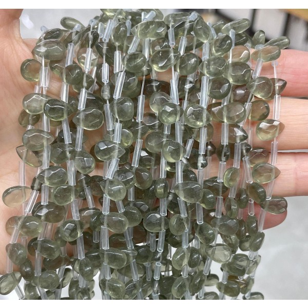 No_72_Brown Glass Faceted Center Drilled (short) Flat Teardrop Bead_6*9mm _(Sold Per Strand)