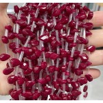 No_73_Enhanced Wine Red Chalcedony Faceted Center Drilled (short) Flat Teardrop Bead_6*9mm _(Sold Per Strand)