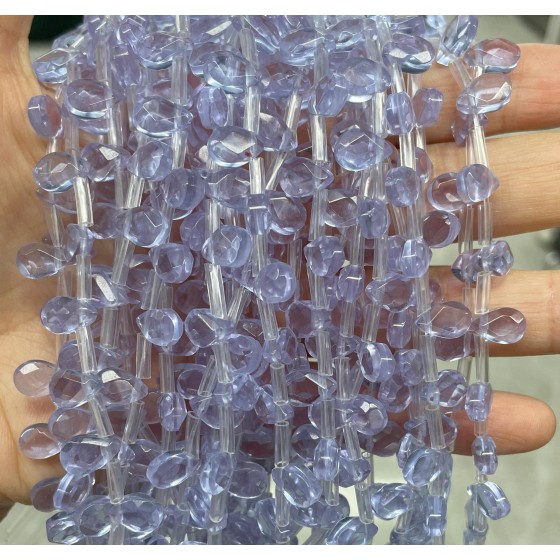 No_74_Light Purple Glass Faceted Center Drilled (short) Flat Teardrop Bead_6*9mm _(Sold Per Strand)