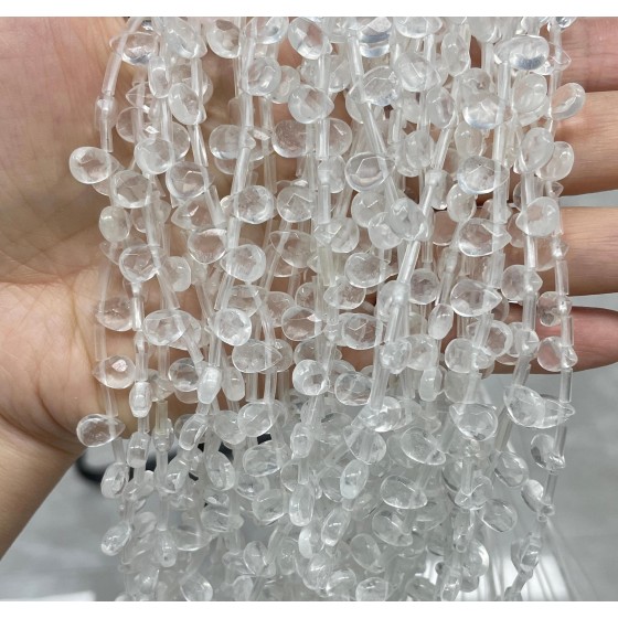 No_78_Synthetic White Crystal Faceted Center Drilled (short) Flat Teardrop Bead_6*9mm _(Sold Per Strand)