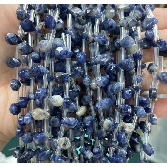 No_80_Natural Blue Lace Agate Faceted Center Drilled (short) Flat Teardrop Bead_6*9mm _(Sold Per Strand)