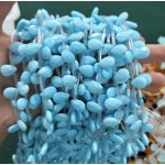 No_84_Porcelain Blue Glass Faceted Center Drilled (short) Flat Teardrop Bead_8*12mm _(Sold Per Strand)