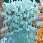 No_87_Lake Blue Glass Faceted Center Drilled (short) Flat Teardrop Bead_8*12mm _(Sold Per Strand)