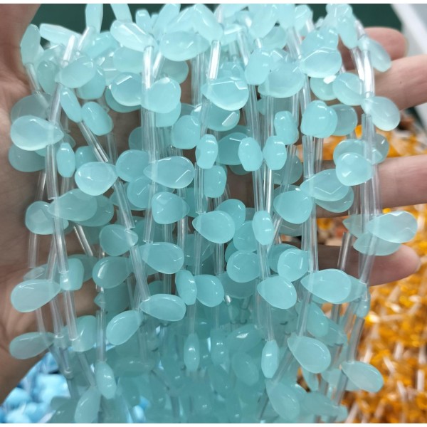 No_87_Lake Blue Glass Faceted Center Drilled (short) Flat Teardrop Bead_8*12mm _(Sold Per Strand)