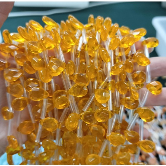 No_88_Orange Glass Faceted Center Drilled (short) Flat Teardrop Bead_8*12mm _(Sold Per Strand)